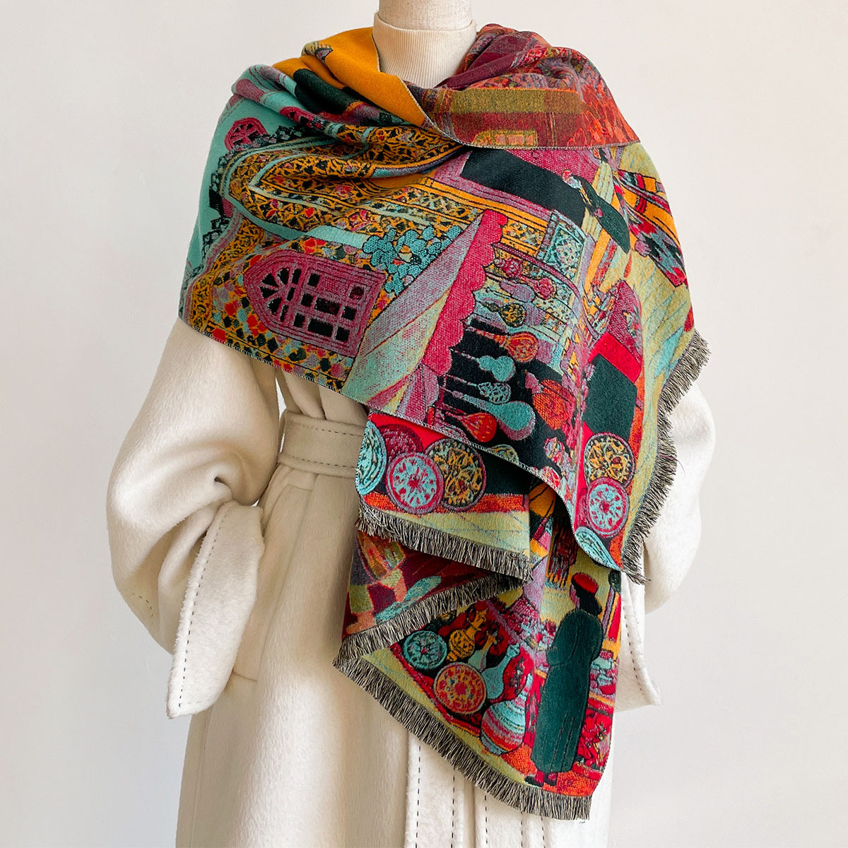 Go Ethnic Fashion - Sciarpa reversibile in finta cashmere da